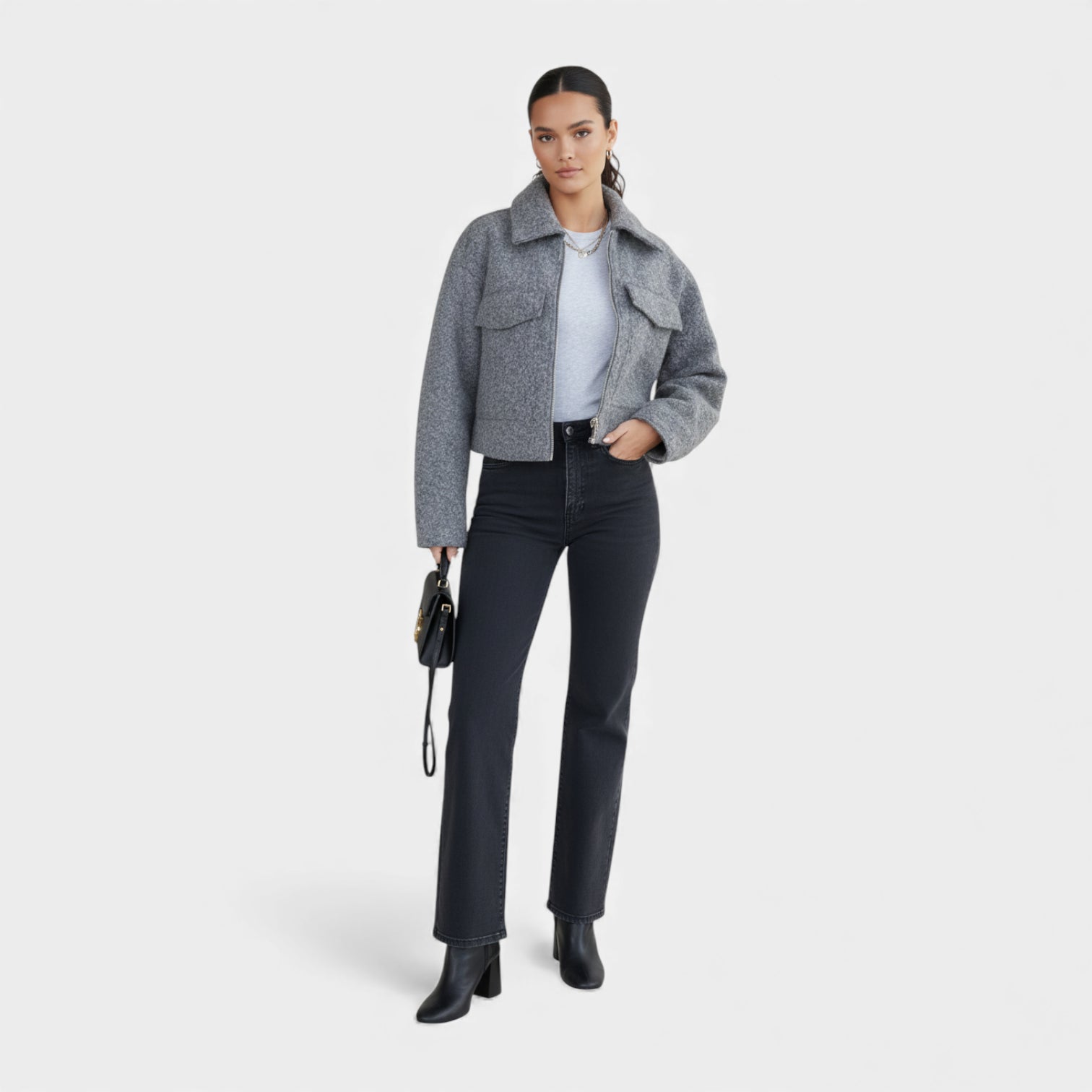 chaqueta corta elegante | mezcla con aspecto de lana