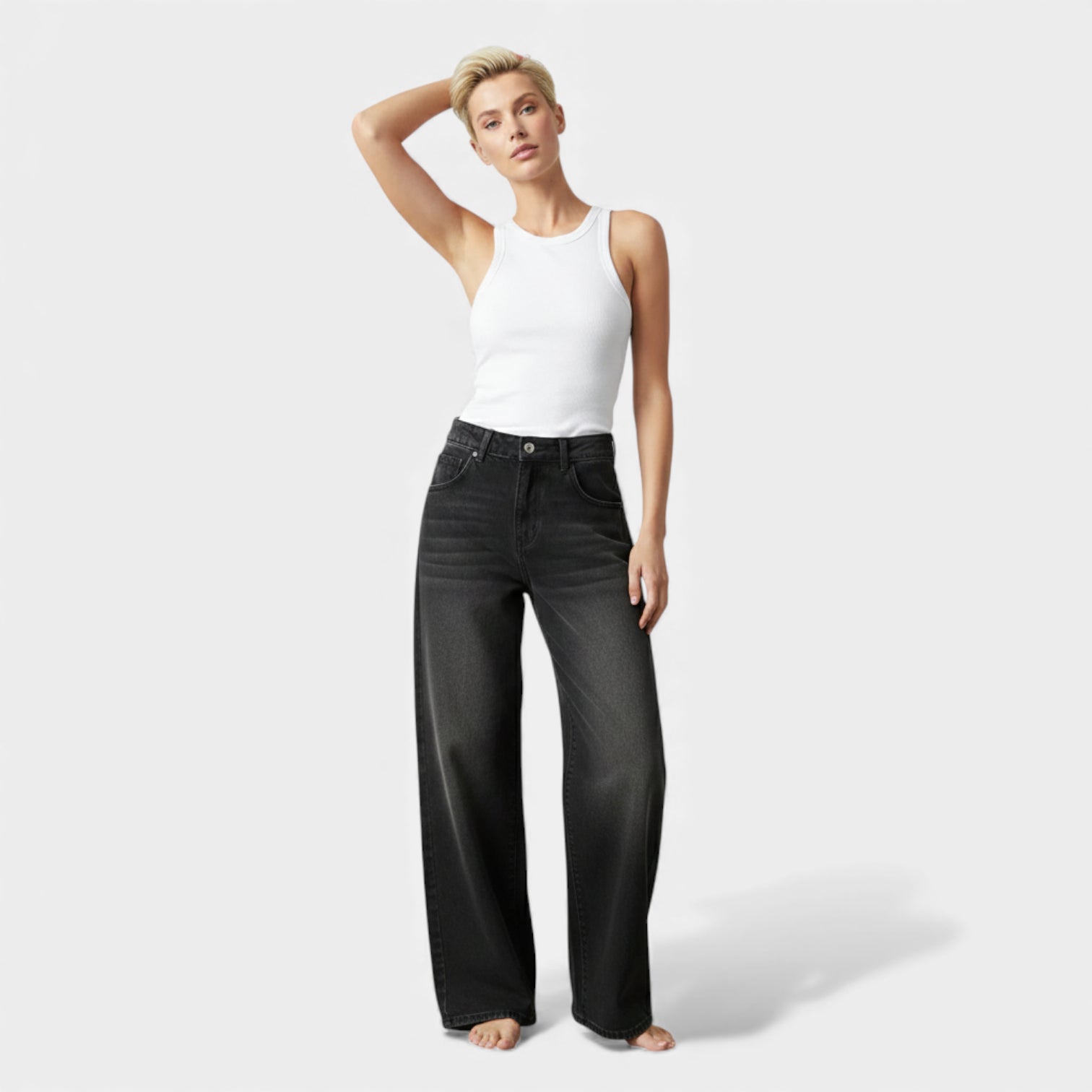 jeans cintura alta adelgazantes | ajuste holgado (loose fit) | campana