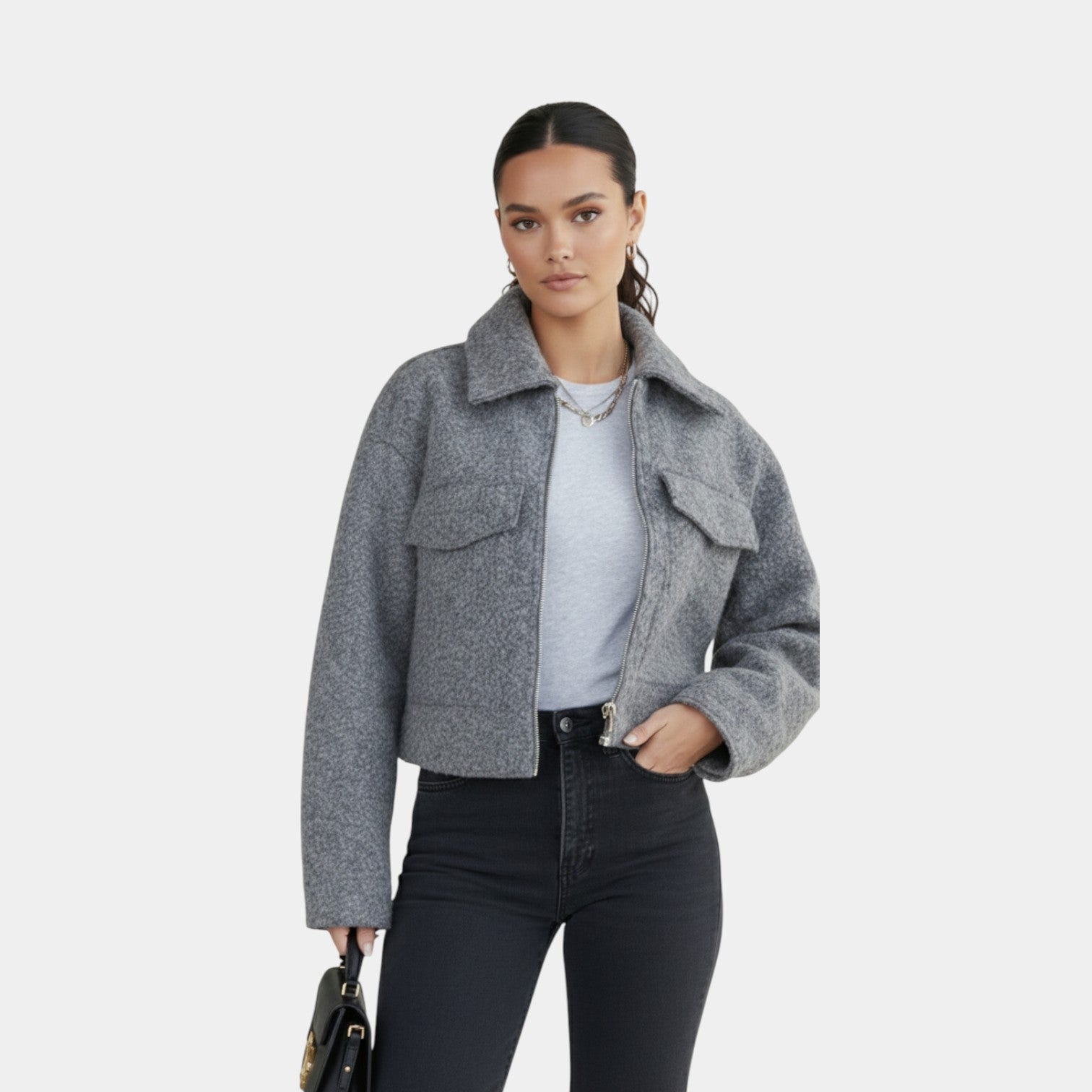 chaqueta corta elegante | mezcla con aspecto de lana